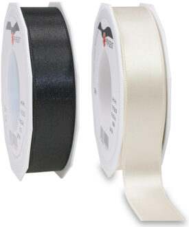 Luxe satijn cadeau/hobby sierlinten 2,5cm x 25m- zwart en beige