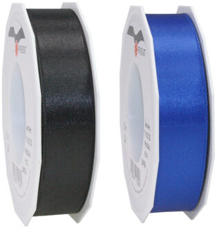 Luxe satijn cadeau/hobby sierlinten 2,5cm x 25m- zwart en blauw
