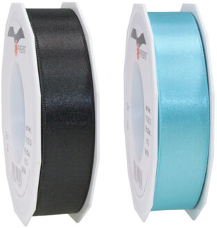 Luxe satijn cadeau/hobby sierlinten 2,5cm x 25m- zwart en blauw