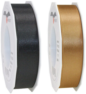Luxe satijn cadeau/hobby sierlinten 2,5cm x 25m- zwart en brons