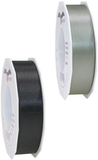 Luxe satijn cadeau/hobby sierlinten 2,5cm x 25m- zwart en grijs