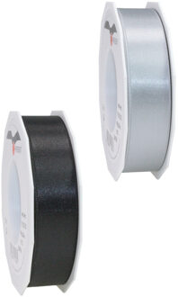 Luxe satijn cadeau/hobby sierlinten 2,5cm x 25m- zwart en grijs