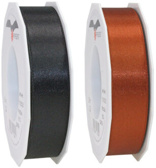 Luxe satijn cadeau/hobby sierlinten 2,5cm x 25m- zwart en koper
