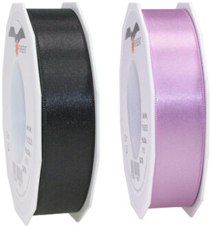 Luxe satijn cadeau/hobby sierlinten 2,5cm x 25m- zwart en lila
