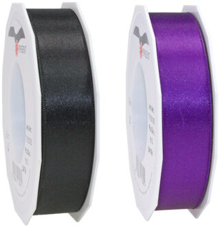 Luxe satijn cadeau/hobby sierlinten 2,5cm x 25m- zwart en paars