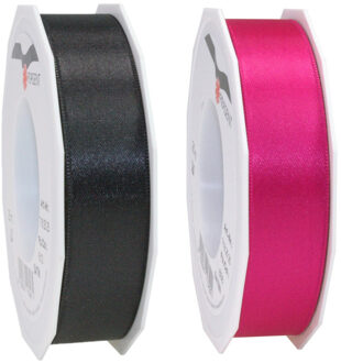 Luxe satijn cadeau/hobby sierlinten 2,5cm x 25m- zwart en roze