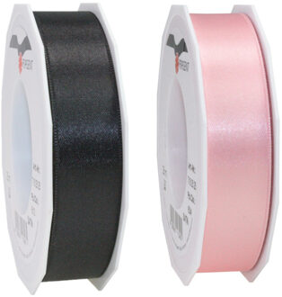 Luxe satijn cadeau/hobby sierlinten 2,5cm x 25m- zwart en roze