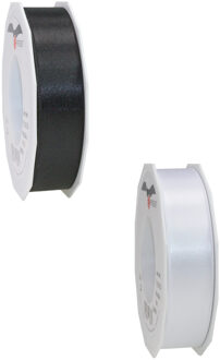 Luxe satijn cadeau/hobby sierlinten 2,5cm x 25m- zwart en wit