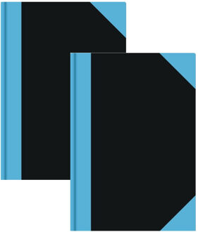 Luxe schoolschrift A4 formaat - 2x - zwart/blauw - 192 bladzijdes met lijntjes