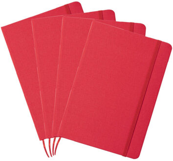 Luxe schrift/notitieboekje harde kaft A5 formaat - Set van 4x stuks - rood - 80 blanco paginas - ops