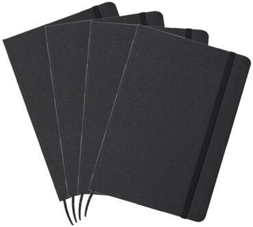 Luxe schrift/notitieboekje harde kaft A5 formaat - Set van 4x stuks - zwart - 80 blanco paginas - op