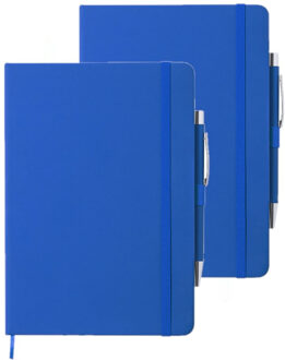 Luxe schrift/notitieboekje met elastiek en pen A5 formaat - blauw - 2x gelinieerde paginas