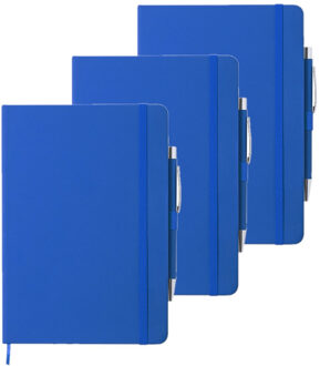 Luxe schrift/notitieboekje met elastiek en pen A5 formaat - blauw - 3x gelinieerde paginas