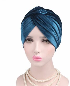 Luxe Soflt Fluwelen Luipaard Tulband Twsit Headwrap Vrouwen Hoofdband Chemo Cap Liner Voor Kanker Haaruitval Dames Turbante # YS302 pauw blauw
