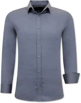 Luxe Speciale Blanco Heren Overhemden - Slim Fit - 3080 - Grijs - Maten: S