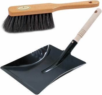 Luxe stoffer en blik - bruin/zwart - van metaal - voor binnen - Zachte stoffers