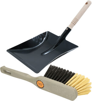 Luxe stoffer en blik grijs/zwart van metaal voor binnen