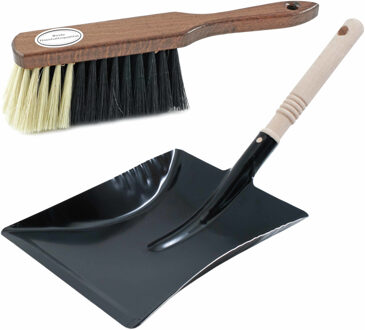 Luxe stoffer en blik set - bruin/zwart - metaal/hout - voor binnen - Zachte stoffers