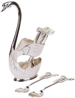 Luxe Swan Lepel Houder Set En 6 Lepels Legering Bestek Tafel Party Decor zilver