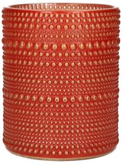 Luxe theelichthouder - Aurora - rood/goud - D8 x H10 cm - Waxinelichtjeshouders