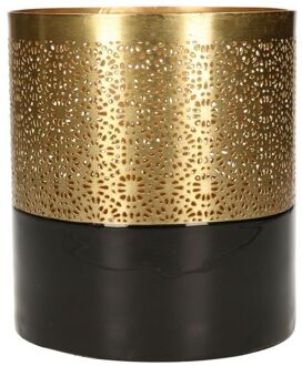 Luxe theelichthouder - metaal - goud/zwart - D10 x H12.5 cm - Waxinelichtjeshouders Goudkleurig