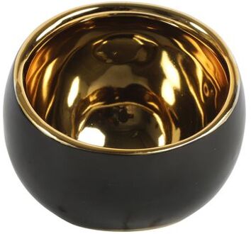 Luxe theelichthouder - Veneta - zwart/goud - D10 x H9 cm - Waxinelichtjeshouders