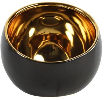 Luxe theelichthouder - Veneta - zwart/goud - D15 x H13.5 cm - Waxinelichtjeshouders