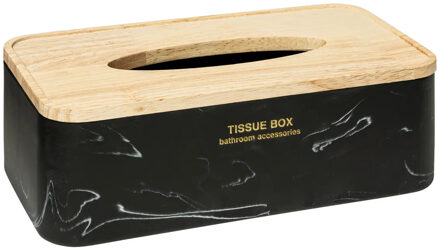 Luxe Tissuedoos/tissuebox Alexa - zwart/naturel - polyresin/hout - Tissuehouders