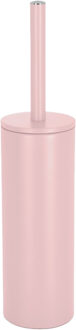 Luxe Toiletborstel in houder Cannes - lichtroze - metaal - 40 x 9 cm - met binnenbak - Toiletborstels