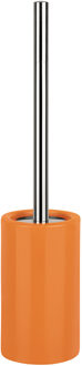 Luxe Toiletborstel in houder Sienna - oranje glans - porselein - 42 x 10 cm - met binnenbak - Toiletborstels