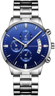 Luxe Top Heren Horloges Klok Waterdicht Roestvrij Staal Quartz Horloge Mannen Kalender Fire-Proof Krasbestendig Horloge zilver blauw
