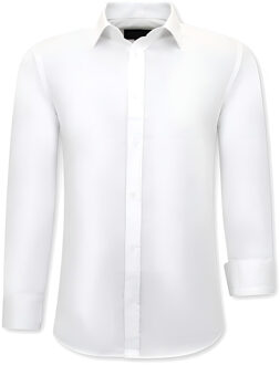 Luxe Trendy Blanco Overhemden Heren - Slim Fit - 3079 - Wit - Maten: L