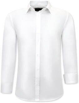 Luxe Trendy Blanco Overhemden Heren - Slim Fit - 3079 - Wit - Maten: M