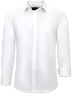 Luxe Trendy Blanco Overhemden Heren - Slim Fit - 3079 - Wit - Maten: XL