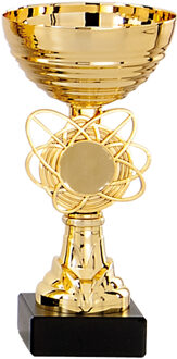 Luxe trofee/prijs beker - bloemvorm accent - goud- kunststof - 16 x 8 cm - sportprijs - Fopartikelen Goudkleurig