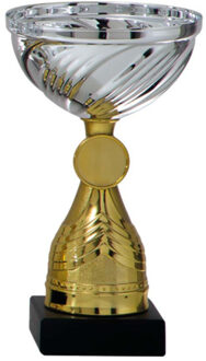 Luxe trofee/prijs beker - goud/zilver - kunststof - 14 x 8 cm - sportprijs - Fopartikelen Goudkleurig