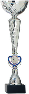 Luxe trofee/prijs beker met blauw accent - zilver - kunststof - 32 x 10 cm - sportprijs - Fopartikelen Zilverkleurig