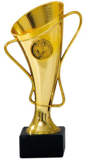 Luxe trofee/prijs beker met oren - goud - kunststof - 20 x 10 cm - sportprijs - Fopartikelen Goudkleurig