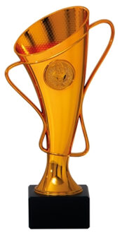 Luxe trofee/prijs beker met oren in sierlijke vorm - brons - kunststof - 20 x 10 cm