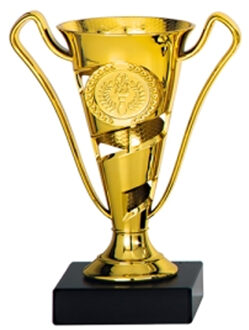 Luxe trofee/prijs beker met sierlijke oren - goud - kunststof - 17 x 11 cm