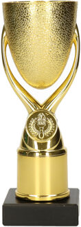 Luxe trofee/prijs beker op sierlijke poot - goud - kunststof - 18,5 x 6,8 cm