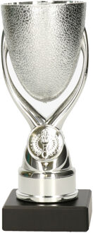 Luxe trofee/prijs beker op sierlijke poot - zilver - kunststof - 16,5 x 6,8 cm