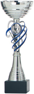 Luxe trofee/prijs beker - zilver/blauw decoratie - kunststof - 22 x 8 cm