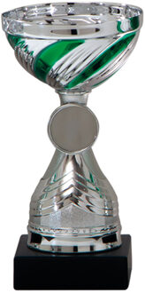 Luxe trofee/prijs beker - zilver/groen - kunststof - 19 x 10 cm