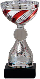 Luxe trofee/prijs beker - zilver/rood - lijnen - kunststof - 19 x 10 cm