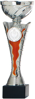 Luxe trofee/prijs beker - zilver - wimpel rood - kunststof - 23 x 8 cm