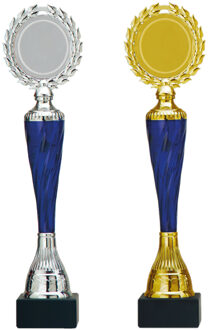 Luxe trofee/prijs - goud/blauw incl. zilver blauw - metaal - 32 x 8 cm - Fopartikelen Goudkleurig