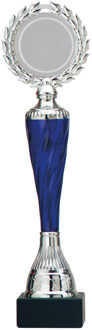 Luxe trofee/prijs - zilver/blauw middenstuk - kunststof - 32 x 8 cm
