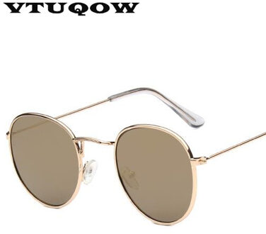 Luxe Vintage Ronde Zonnebril Vrouwen Vrouwelijke Sunglass Punten Zonnebril Voor Vrouwen Dame Zonnebril Spiegel Ovale goud