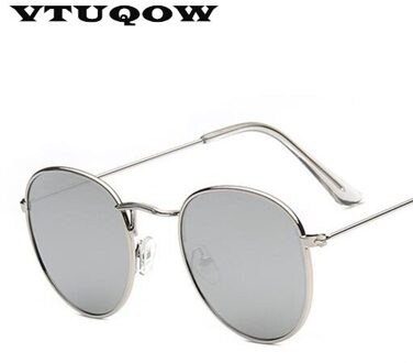 Luxe Vintage Ronde Zonnebril Vrouwen Vrouwelijke Sunglass Punten Zonnebril Voor Vrouwen Dame Zonnebril Spiegel Ovale zilver